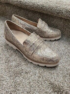 Vionic Cheryl II Metallic Snakeskin Print Leather Comfort Arch Support Loafers